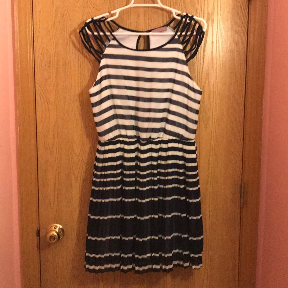 Navy and white striped dress